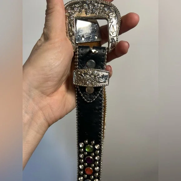 WB Atlas Western Rhinestone Studded Belt Y2K Cowgirl Glam Statement - Picture 3 of 9